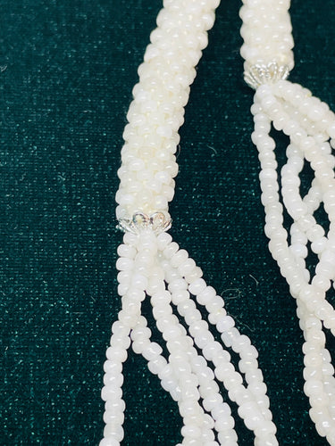 Flapper Style White Beaded Lariat